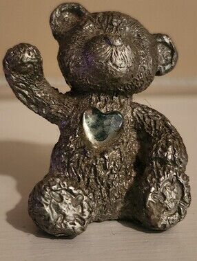 Vintage Pewter 80s Birthstone Bear Light Green August